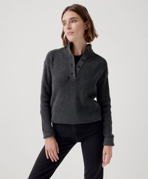 Women's Charcoal Heather Luxe Knit Henley Sweater