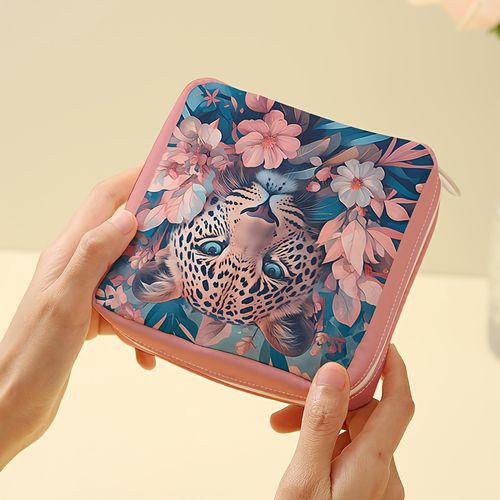 TEMU Cartoon Leopard Floral Pattern Multifunctional Travel Storage Bag - For Toiletries, Sanitary Pads, - Convenient And Versatile