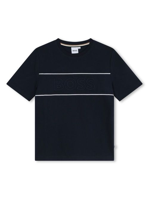 Logo-print stripe-trim cotton T-shirt - Black
