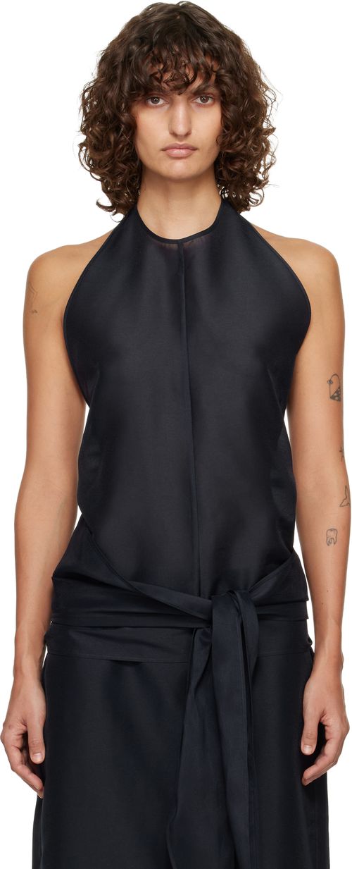 Navy Fluid Halterneck Top