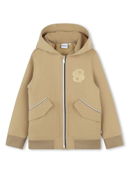 Logo-embroidered zip-up hoodie - Neutrals