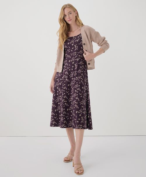 Women's Scattered Sprigs Plum Fit & Flare Midi Dress H