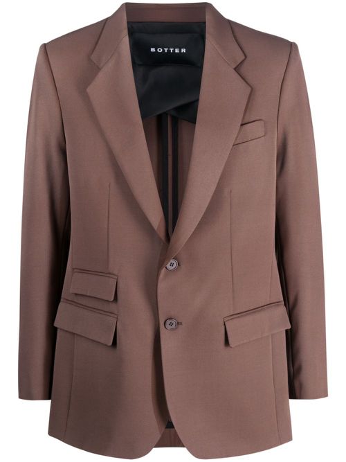 Single-breasted buttoned wool blazer - Brown