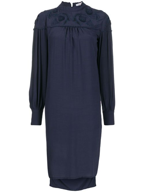 Floral embroidered shift dress - Blue