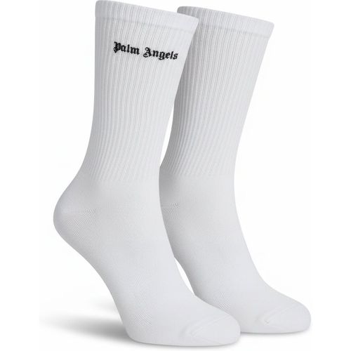 Palm Angels Mens Long Cotton Socks PMRA001S24FAB0020110 - White - 9- Shoe