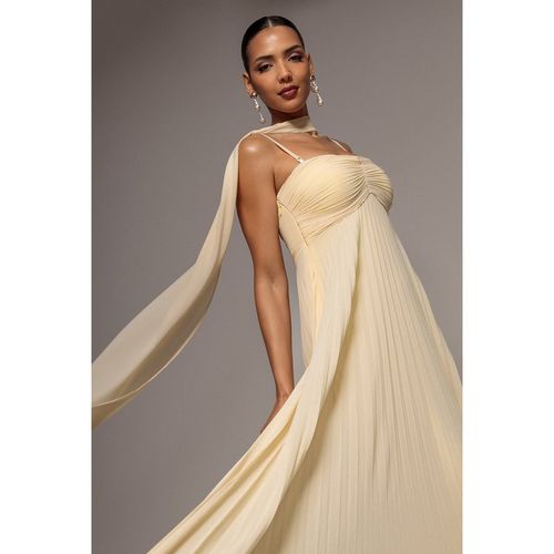 Goddiva Sleeveless Pleated Chiffon Multiway Scarf Maxi Dress - Butter Yellow