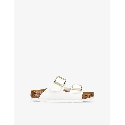 Womens White Arizona Double-strap Patent-leather Flat Sandals
