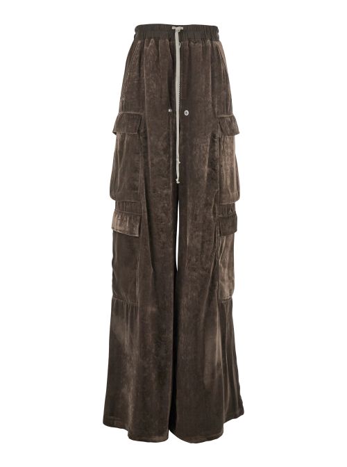 Velvet Drawstring Cargo Pants — Brown