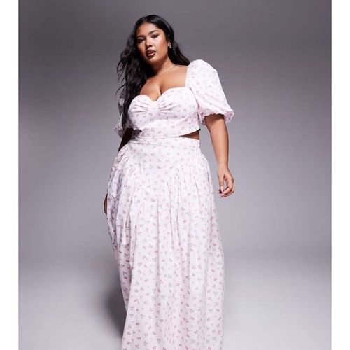 ASOS LUXE Womens Curve co-ord cotton sateen maxi skirt with bow back in ditsy floral - Multicolour