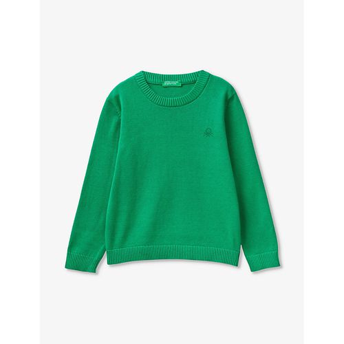 Boys Green Kids Logo-embroidered Long-sleeve Cotton Jumper 