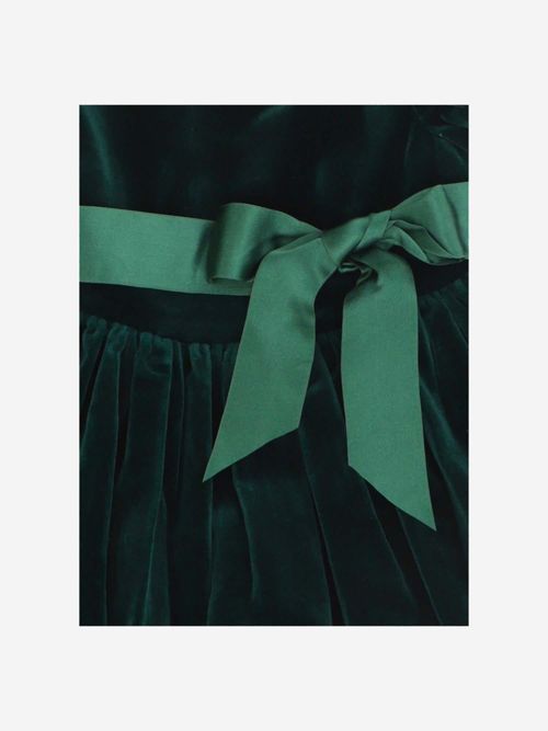 Cotton Velvet Flared Dress — Green
