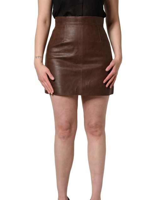 High-Waist Leather Skirt — Brown