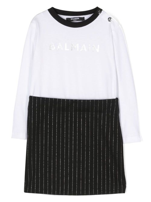 Logo-print long-sleeve dress - White