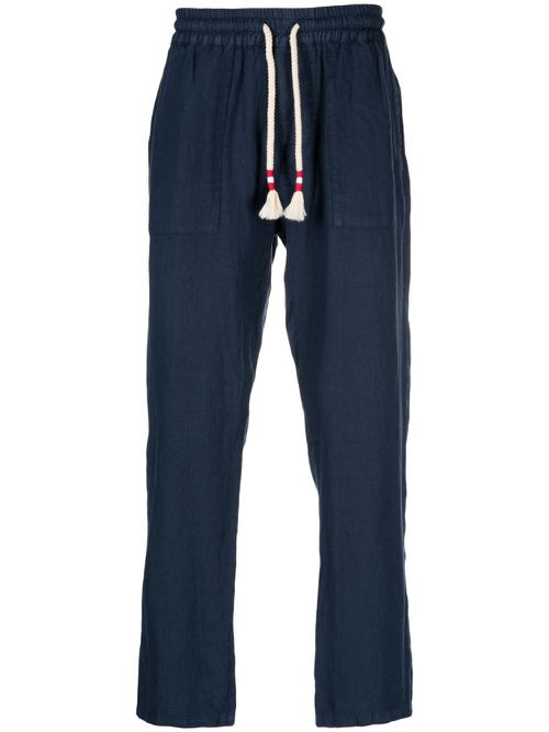 Straight-leg drawstring linen trousers - Blue