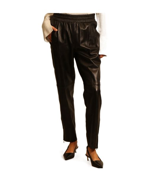 Black joggers in nappa leather with zip at the base