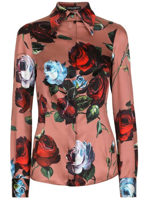 Floral-print stretch-silk shirt - Pink