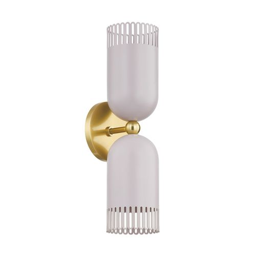 Liba 2-Light Wall Sconce in Aged Brass with Soft Peignoir