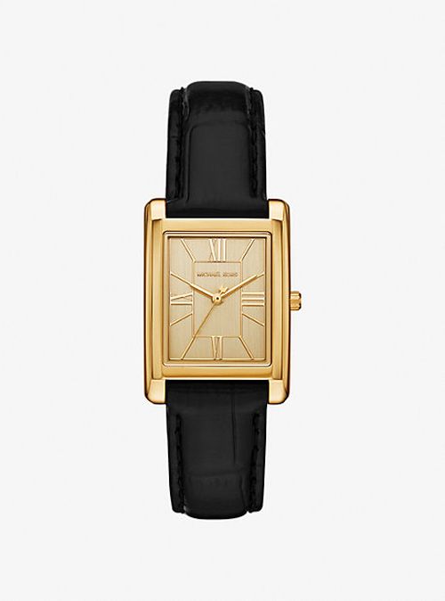 Essex Gold-Tone and Crocodile Embossed Leather Watch