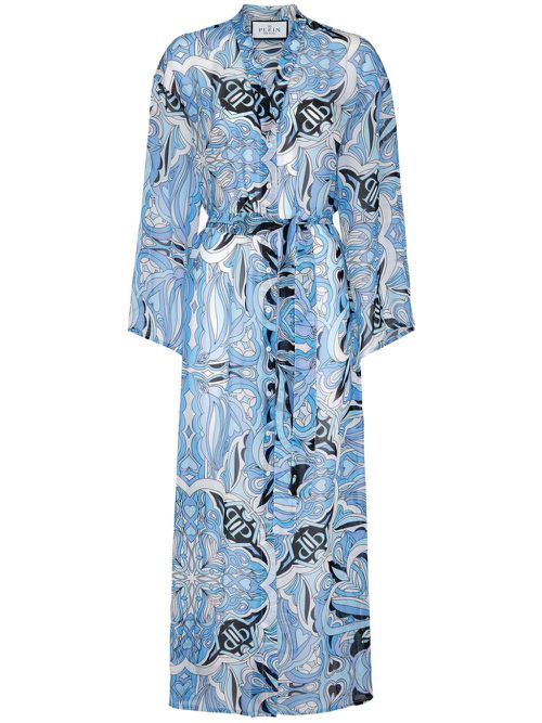 Graphic-print silk kaftan dress - Blue
