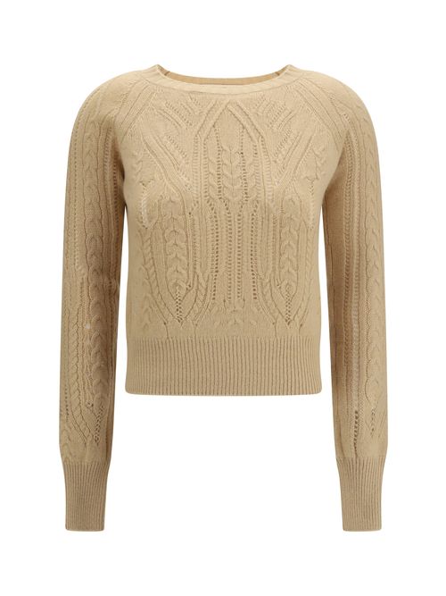 Cable Knit and Openwork Cashmere Sweater — Beige