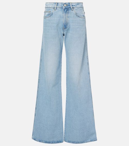 Leather-trimmed wide-leg jeans