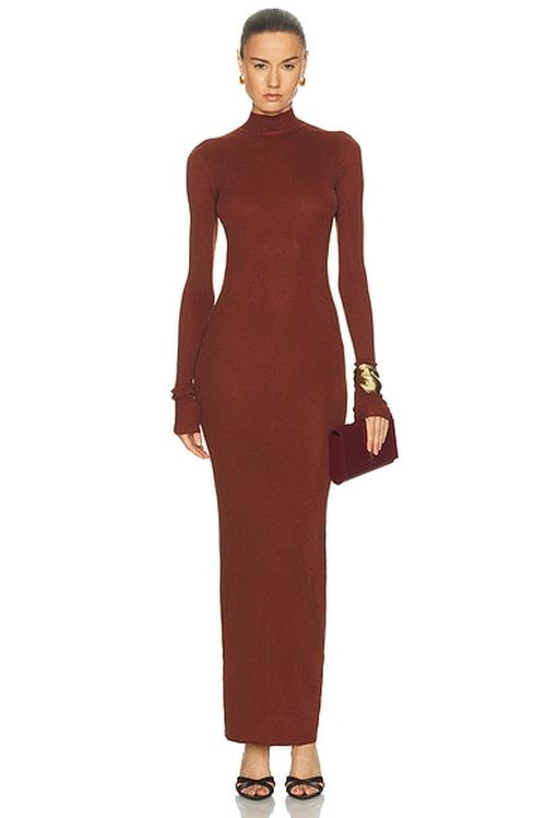 SAME Shimmer Mockneck Dress in Rust - Metallic Copper. L also in