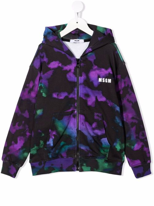 Tie dye print zip hoodie - Purple