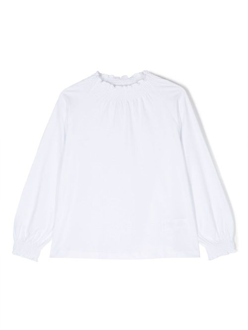 Ruched-trim cotton top - White