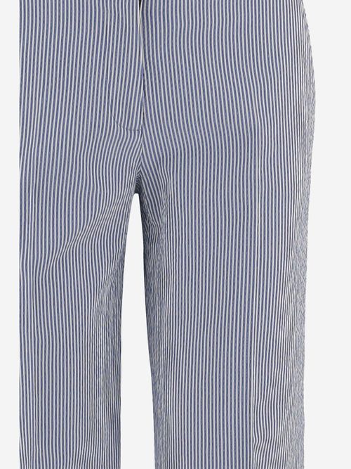 Striped Cotton-Blend Trousers — Blue