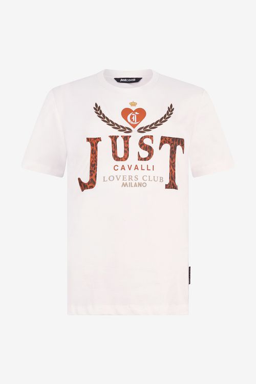 White T-shirt With Animal Print Logo