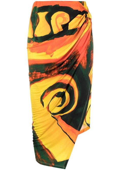 Abstract Print Draped Skirt — Multicolour