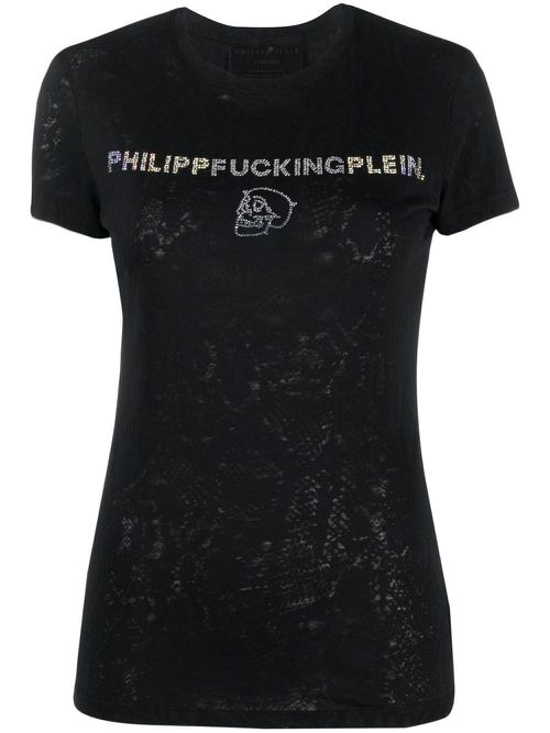 Rhinestone-embellished cotton T-shirt - Black