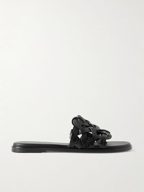 Amalfi Woven Leather Slides - Black