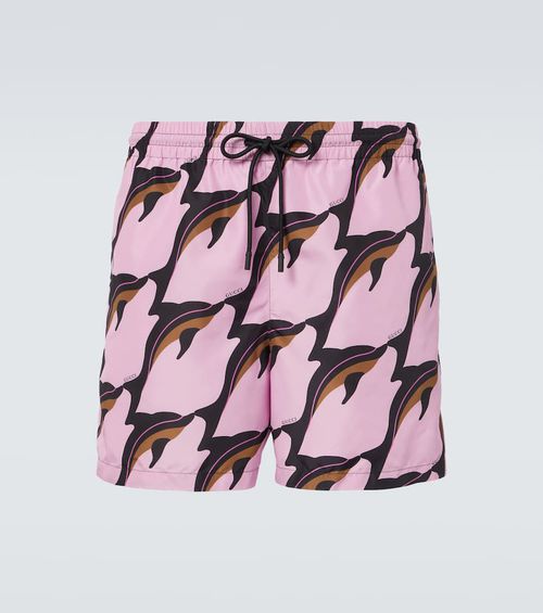 Gucci Printed poplin swim trunks