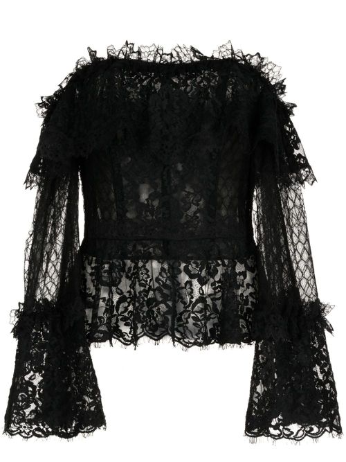 Off-shoulder floral-lace peplum blouse - Black