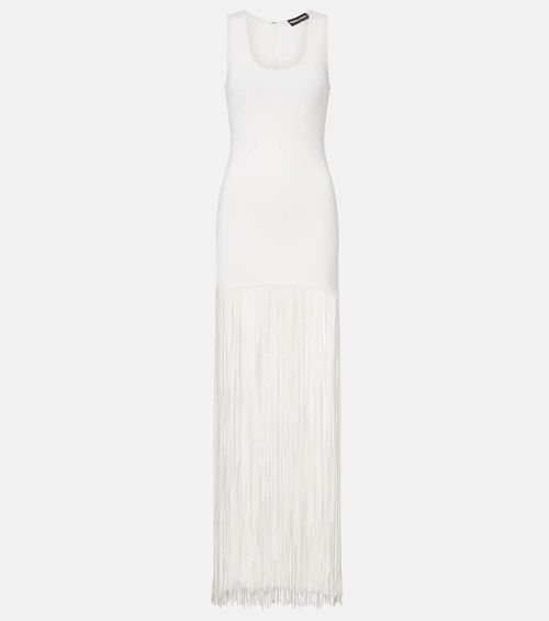 Fringed ribbed-knit maxi dress