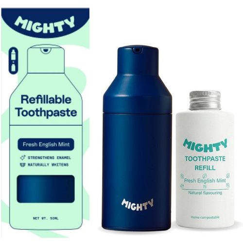 Mighty Midnight Blue Dispenser & Fresh English Mint Toothpaste Refi