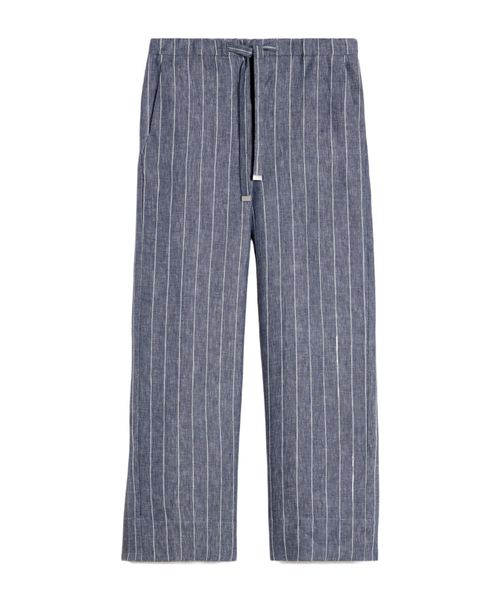 Denim-look pinstripe linen trousers - Ultramarine