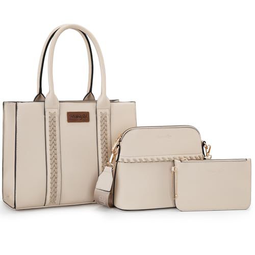 Wrangler tote bag for womens purses and handbags for women beige satchel bags 3pcs purse set gifts medium crossbody with guitar strap WG3-8321BG