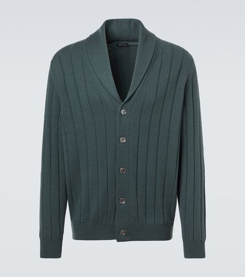Rib-knitted cashmere cardigan
