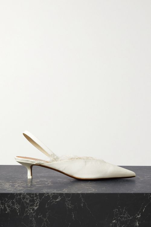 Irena Lace-trimmed Crepe De Chine Slingback Pumps