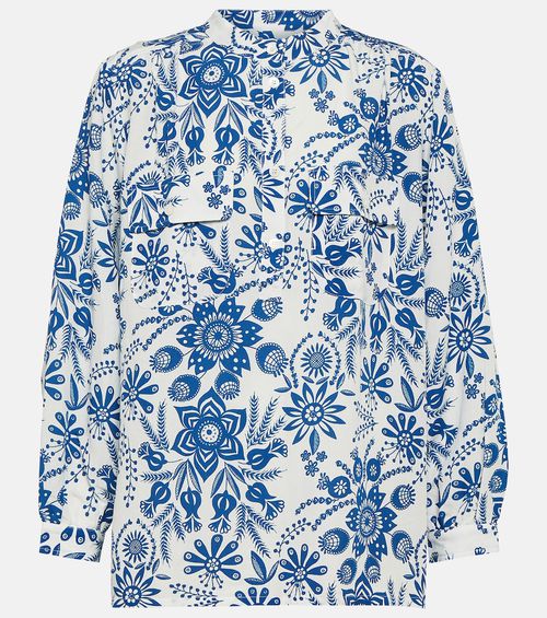 Aubrey floral linen-blend blouse