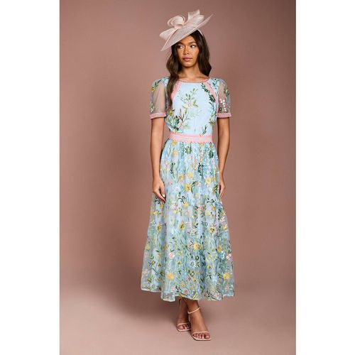 Coast Women's Lace Trim Detail Embroidered Mesh Midi Dress in Yellow