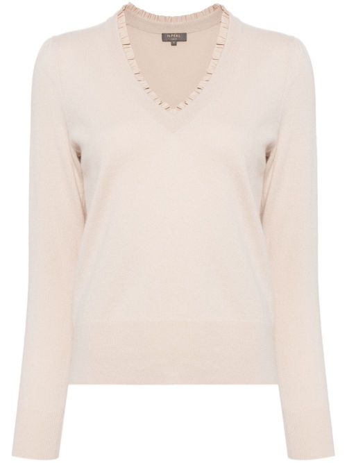 Ruffle-trim cashmere jumper - Neutrals