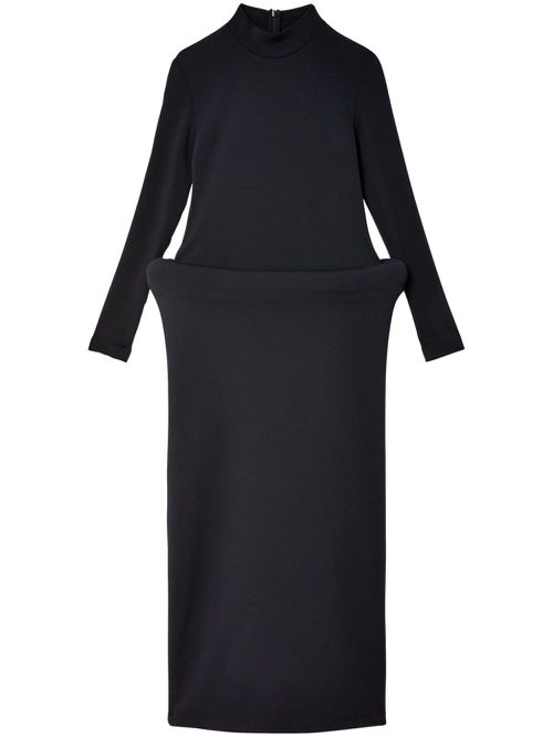 Band-collar long-sleeve dress - Black