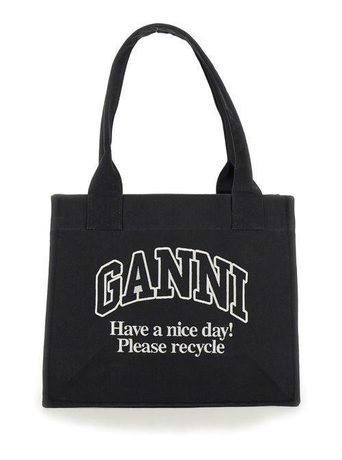 Black Logo Embroidered Canvas Tote Bag