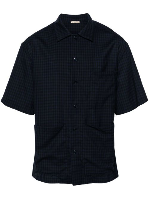 Checked camp-collar shirt - Blue