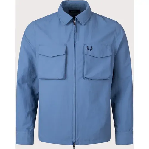 Men's Fred Perry M2402 Ripstop Pocket Overshirt - Ace Blue - : 38/Regular