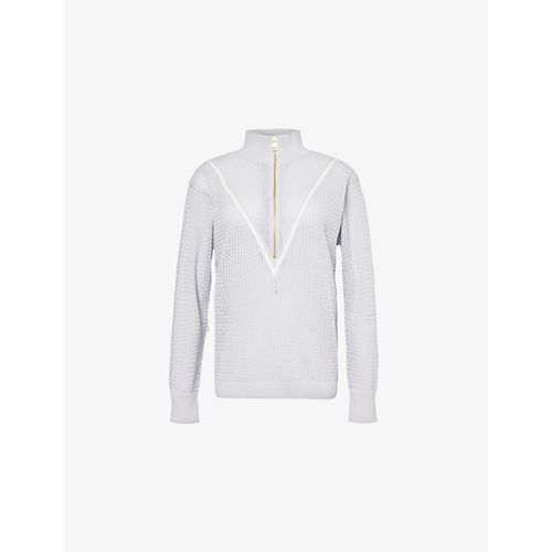 Womens Pearl Blue Calva Quarter-zip Cotton Knitted Jumper M