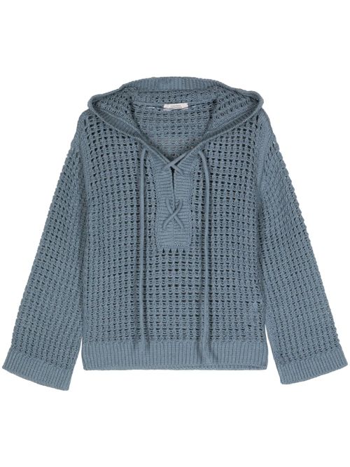 Crochet-knit hooded jumper - Blue